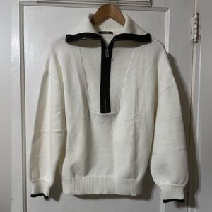 BTFBM White and Black women’s’ long-sleeved half-zip pullover Sweater Size S